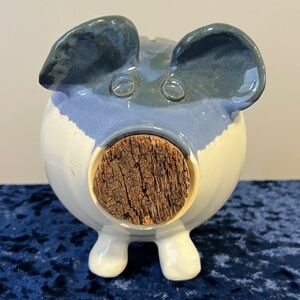 PIGGY BANK  Vintage Ceramic Stamped hues of blue rustic, cottage , farmhouse